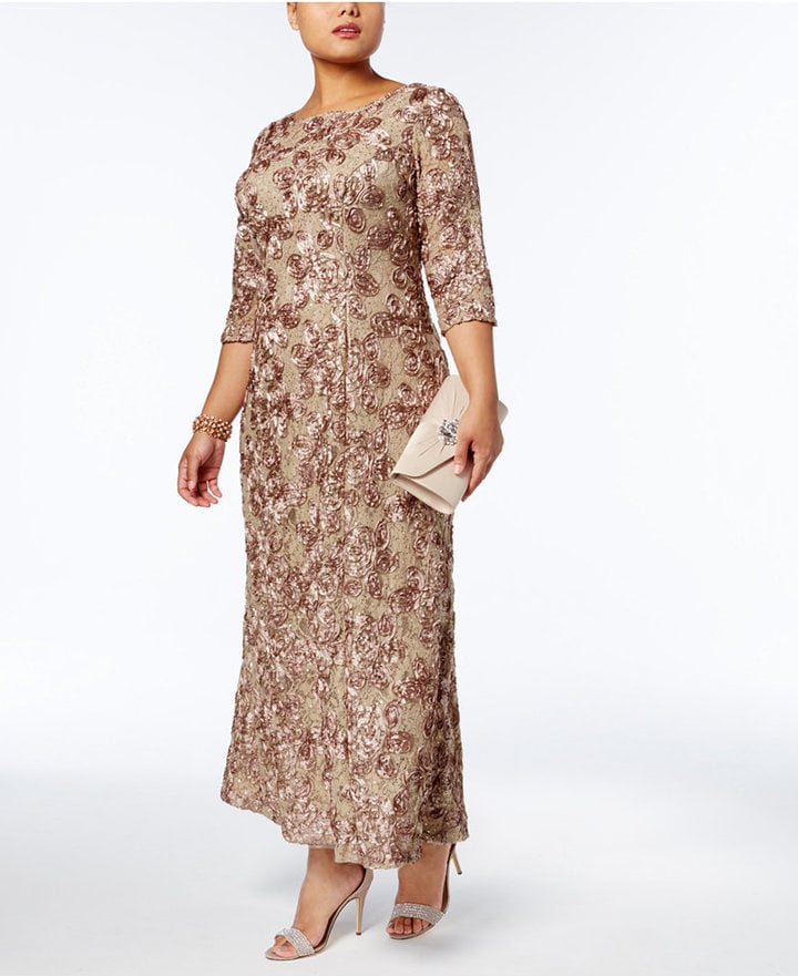 Alex Evenings Sequined Lace Rosette Gown