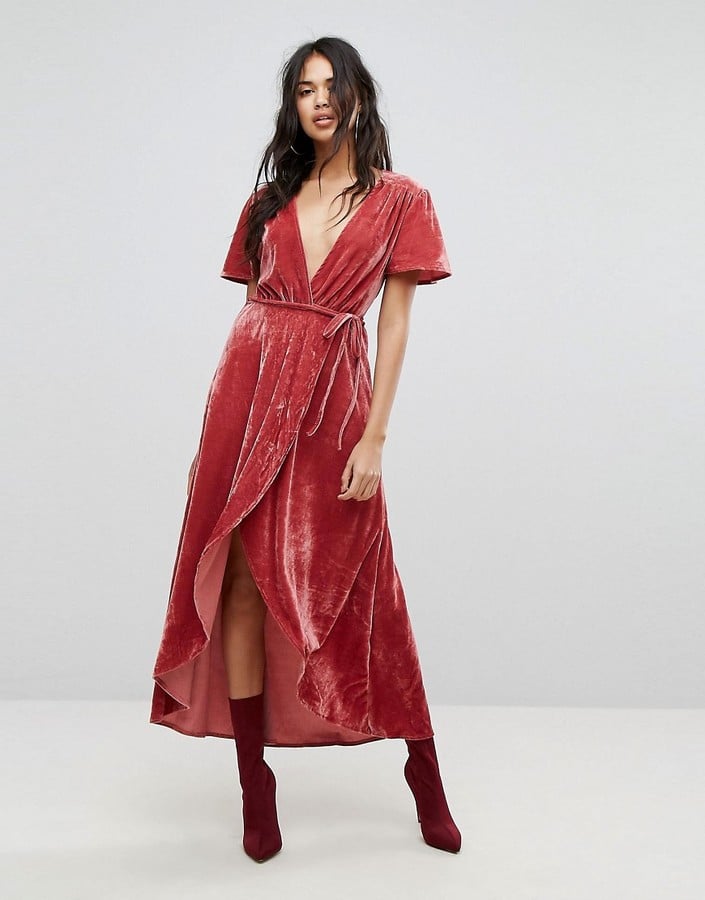 PrettyLittleThing Velvet Wrap Midi Dress