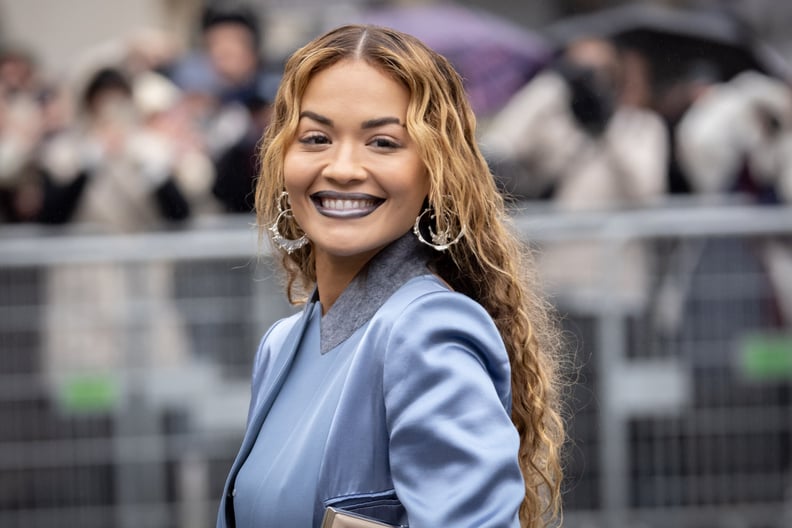 Rita Ora's Metallic Blue Lipstick at Paris Fashion Week