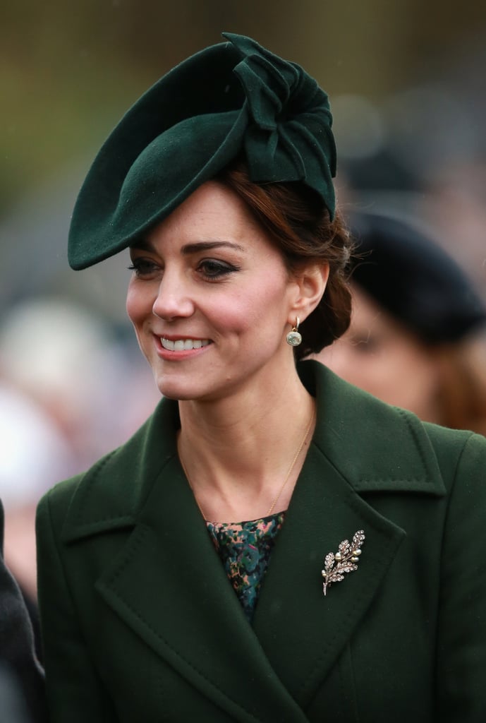 Kate wore moss green by Sylvia Fletcher for Lock and Co. Hatters at Christmas 2015.