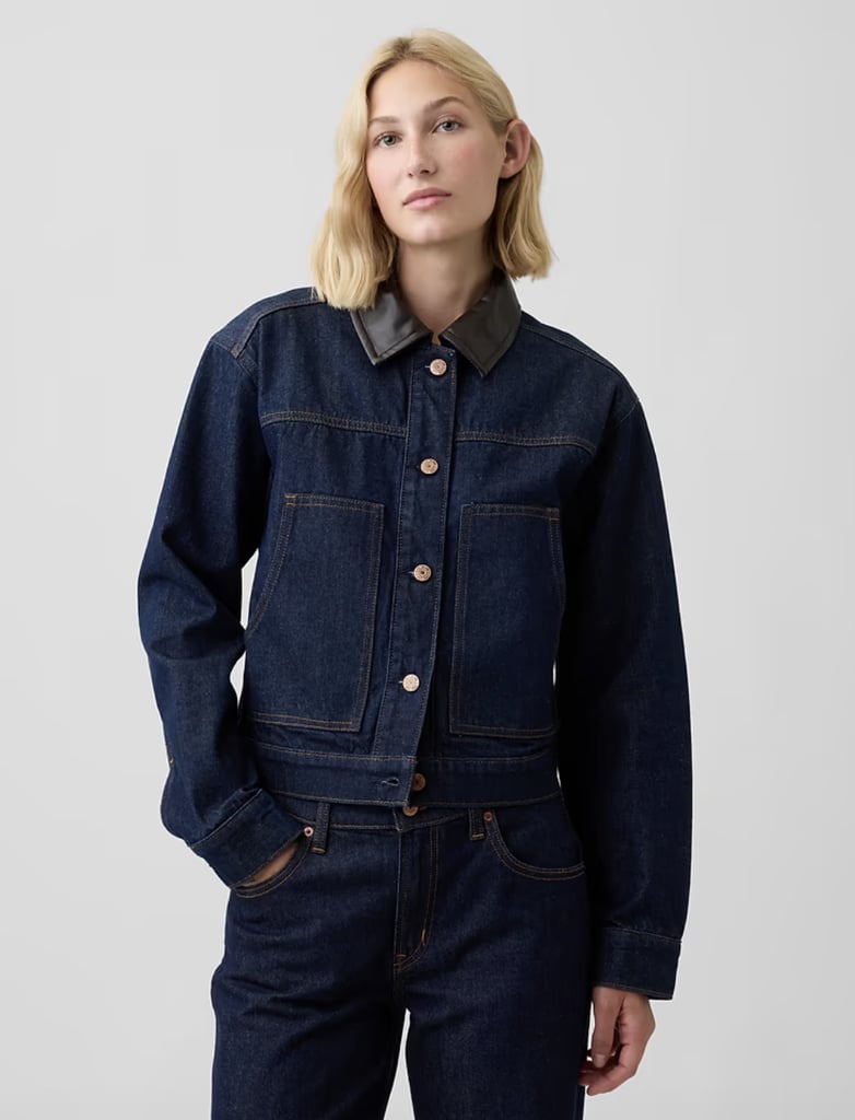 Gap Factory Relaxed Cropped Denim Chore Jacket ($60, originally $100)
Chances are you already know and love the versatility of a jean jacket during cooler months. Elevate the traditional outerwear with this cropped cut that includes a leather collar and utility pockets.