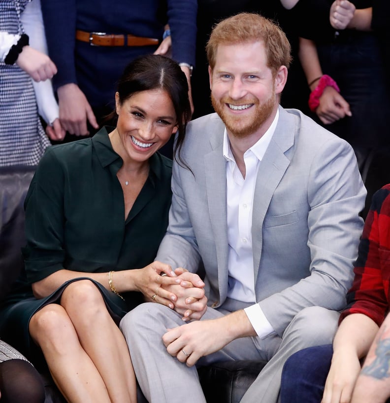 PEACEHAVEN, UNITED KINGDOM - OCTOBER 03:  (EDITORS NOTE: Retransmission with alternate crop.)  Meghan, Duchess of Sussex and Prince Harry, Duke of Sussex make an official visit to the Joff Youth Centre in Peacehaven, Sussex on October 3, 2018 in Peacehave