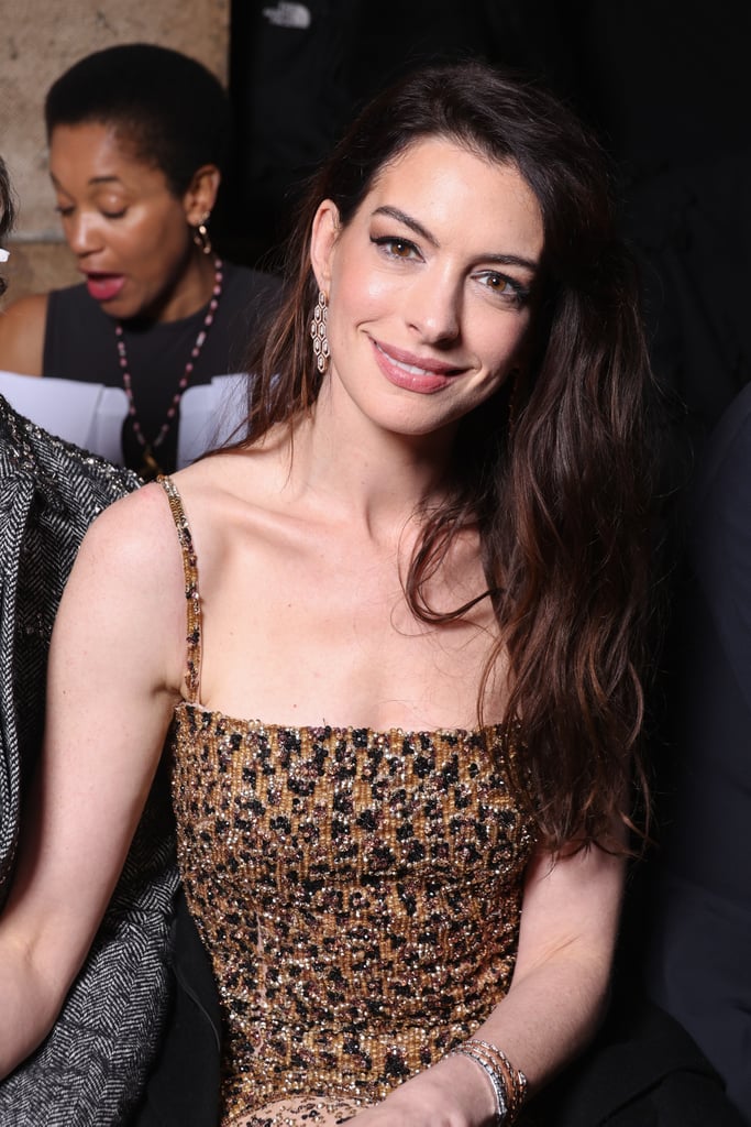 Anne Hathaway Wears a Sequin Minidress | Paris Fashion Week
