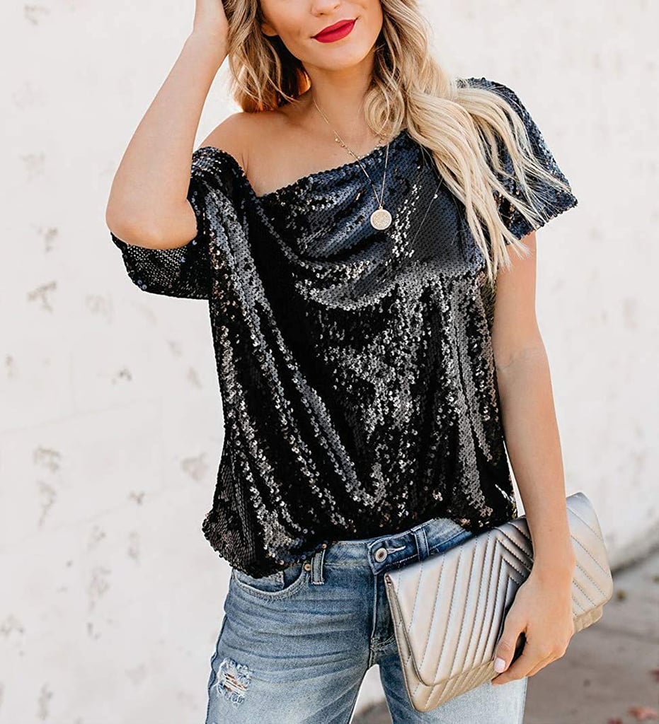 one shoulder sparkly top