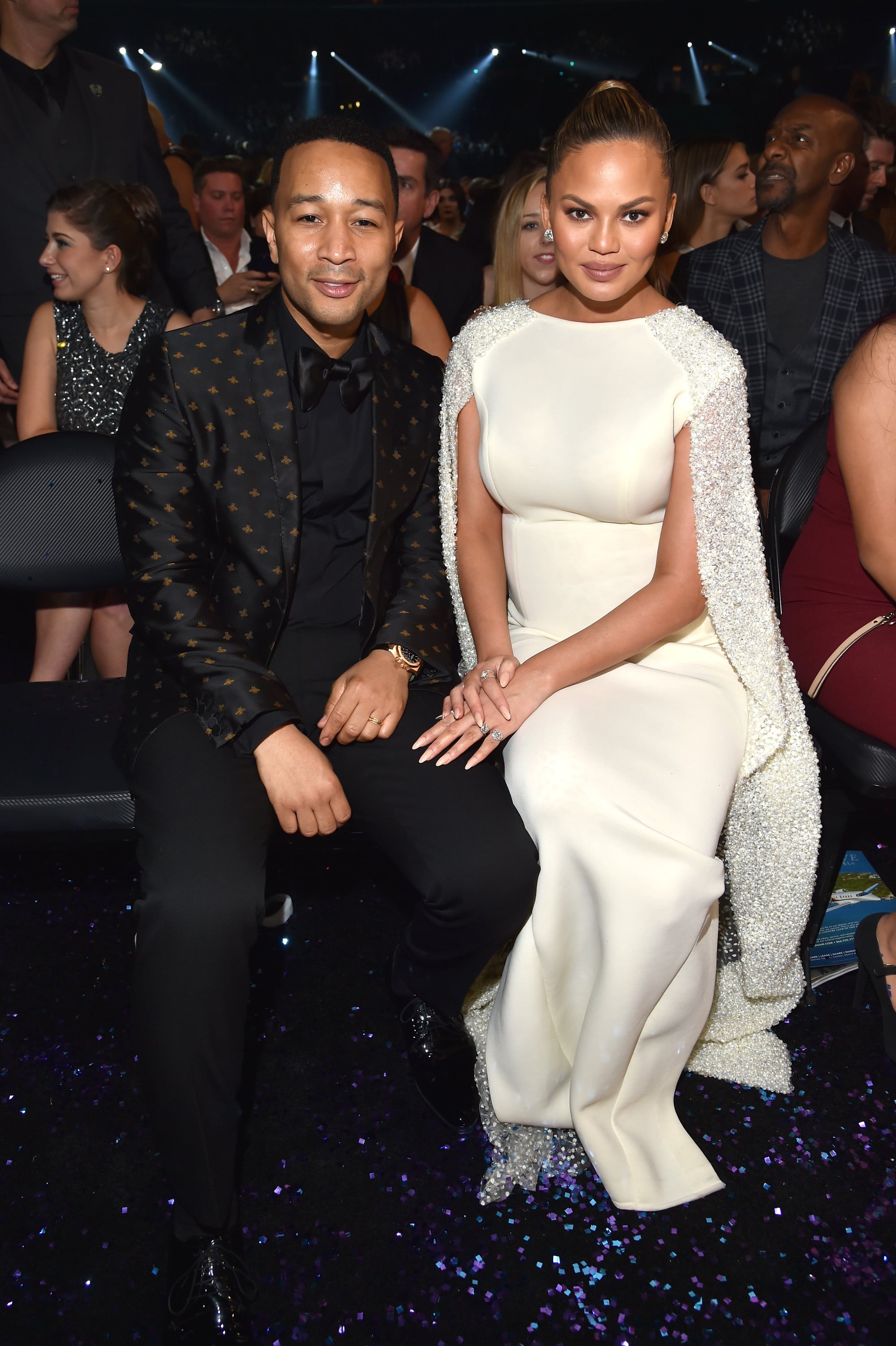 Celebrity Entertainment Chrissy Teigen Was A Pregnant Angel At The Grammys With John Legend Popsugar Celebrity Photo 3