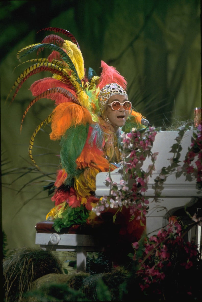 Elton John's Rainbow Feather Outfit