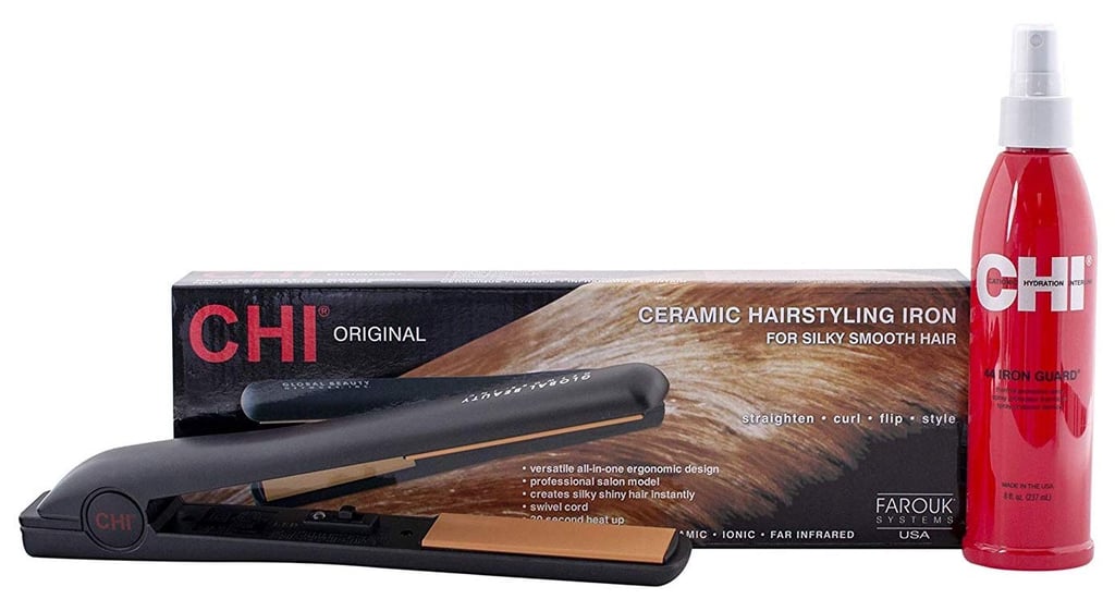 CHI Original Ceramic 1" Straightening Hairstyling Iron with Iron Guard Thermal Protection Spray