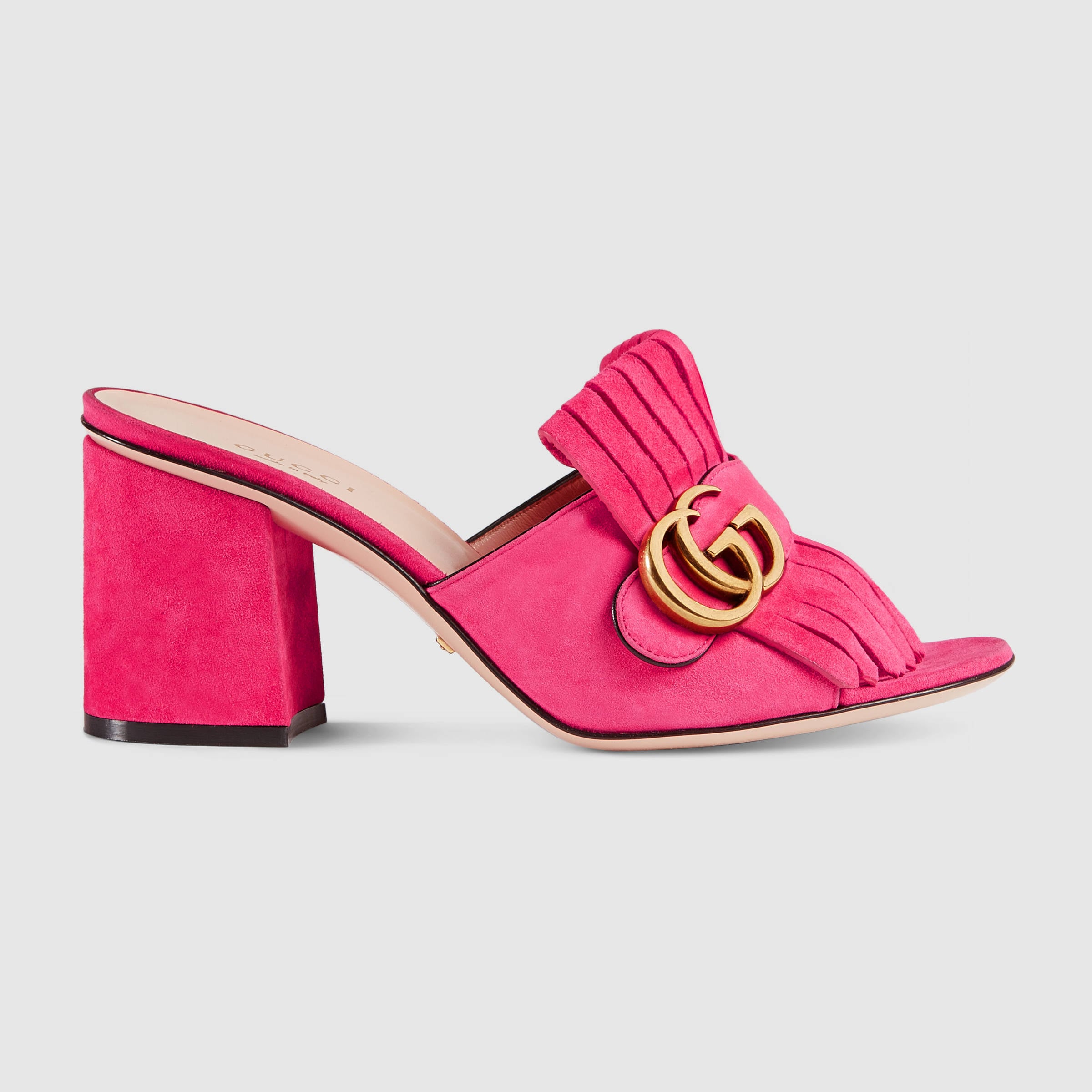Gucci suede mid heel hot sale slide