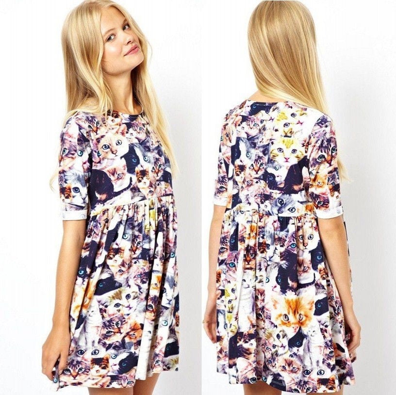 Just think of all the fun places you'll wear this cat faces skater dress ($27).