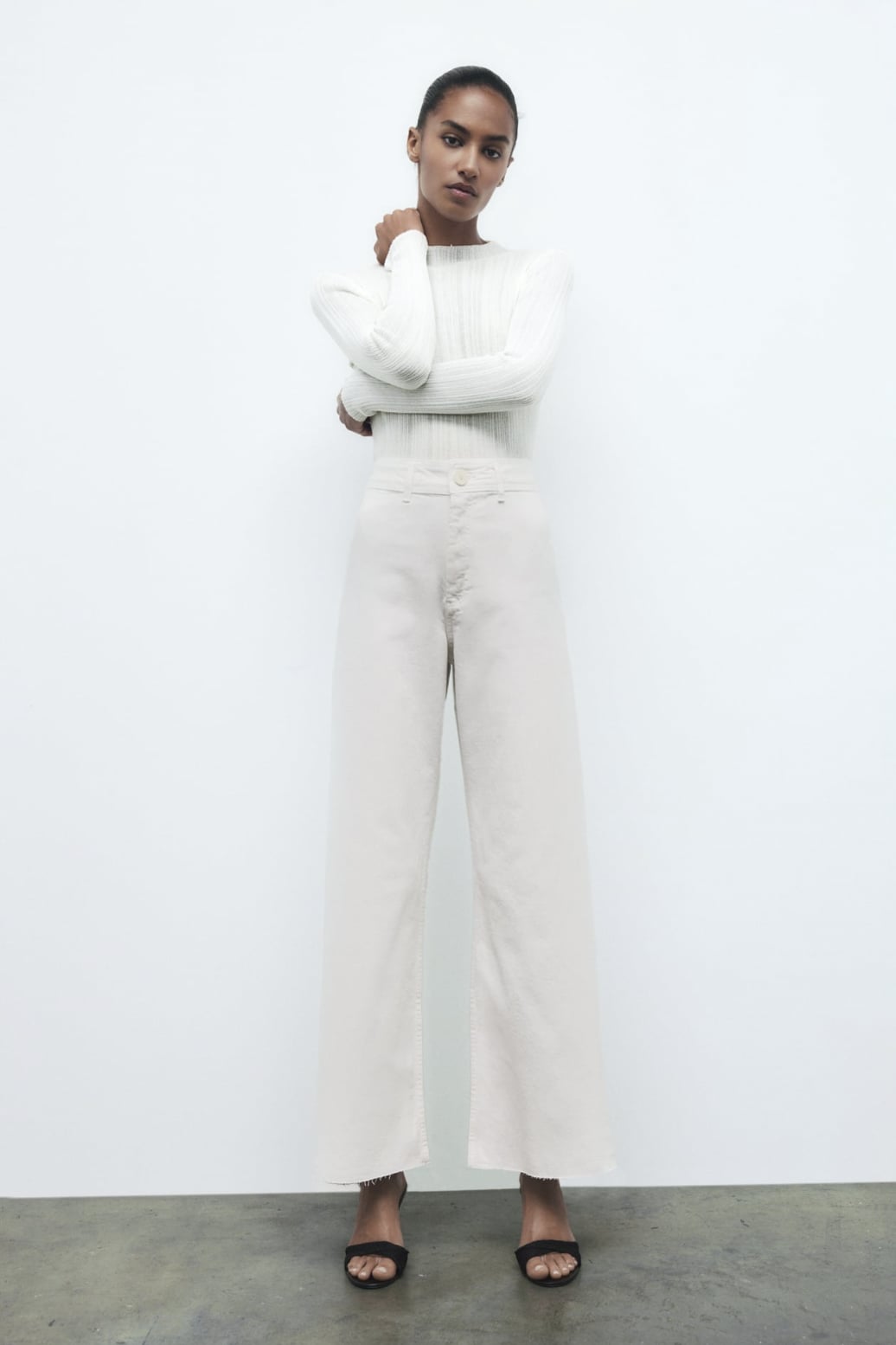 🆕️ZARA Women's Premium White SNAKE PRINT Jeans 90's Wide Leg SZ 4
