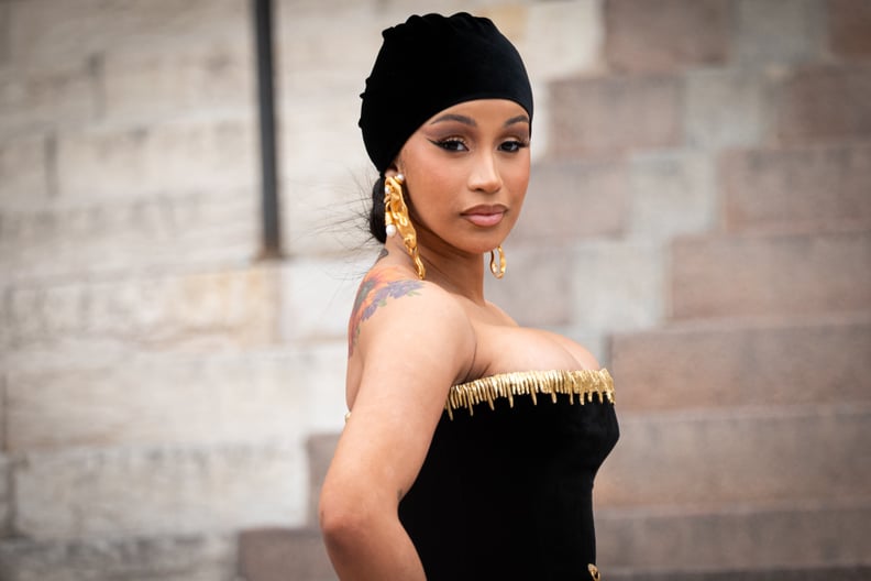 PARIS, FRANCE - JULY 03: Cardi B is seen during the  Schiaparelli Haute Couture Fall/Winter 2023/2024 as part of Paris Fashion Week on July 03, 2023 in Paris, France. (Photo by Claudio Lavenia/Getty Images)