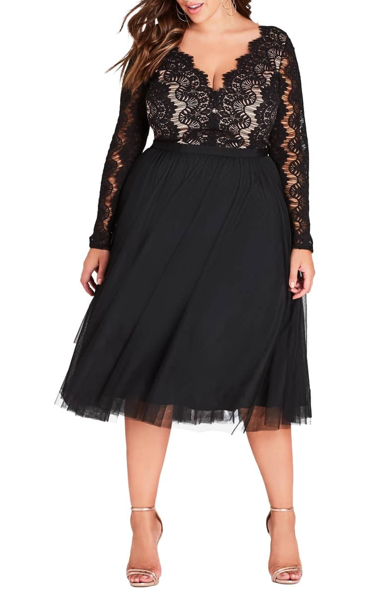 fit and flare black lace dress