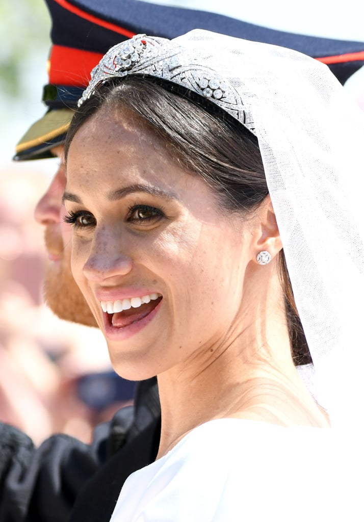 On her wedding day, Meghan let her bespoke Givenchy gown take centre stage and opted for simple diamond Cartier studs, which she pulled out of her jewellery box again later, proving she knows good investment jewellery when she sees it.