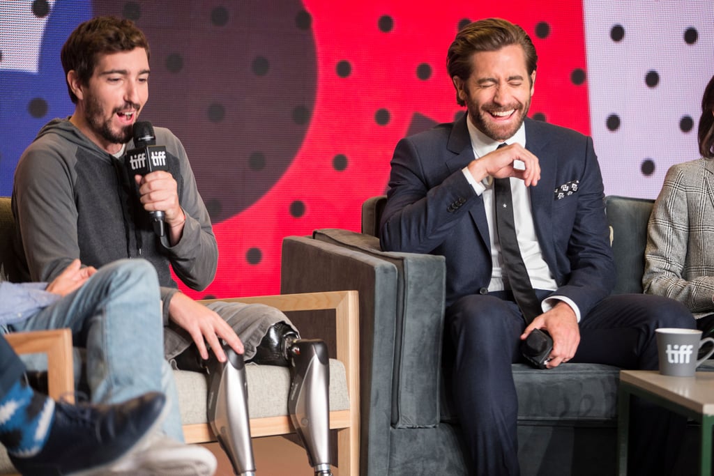 Jeff made Jake laugh on stage during a press conference for Stronger at TIFF.