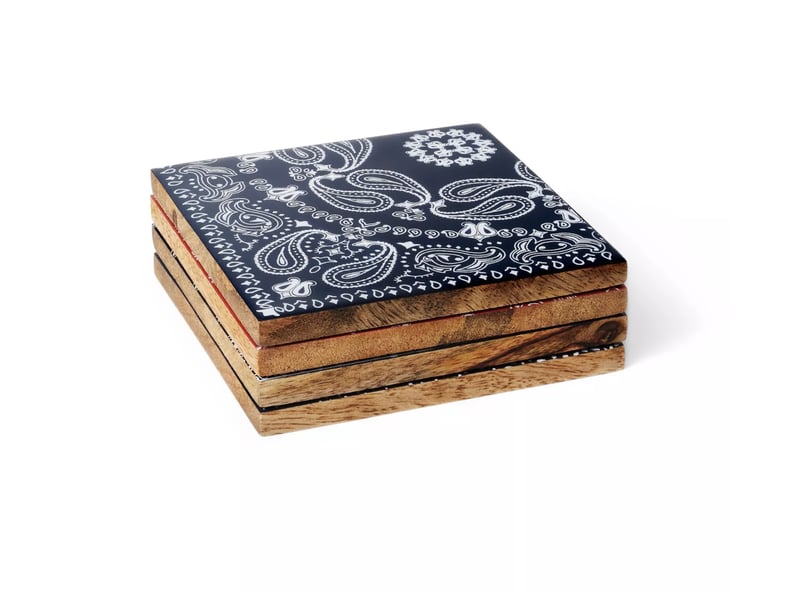 Enameled Wood Bandana Print Coaster Set