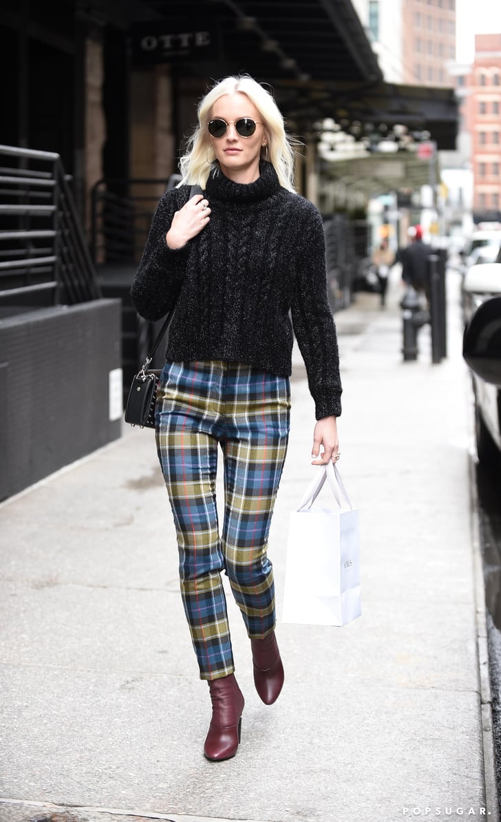 Leighton Meester Wearing Plaid Trousers Popsugar Fashion