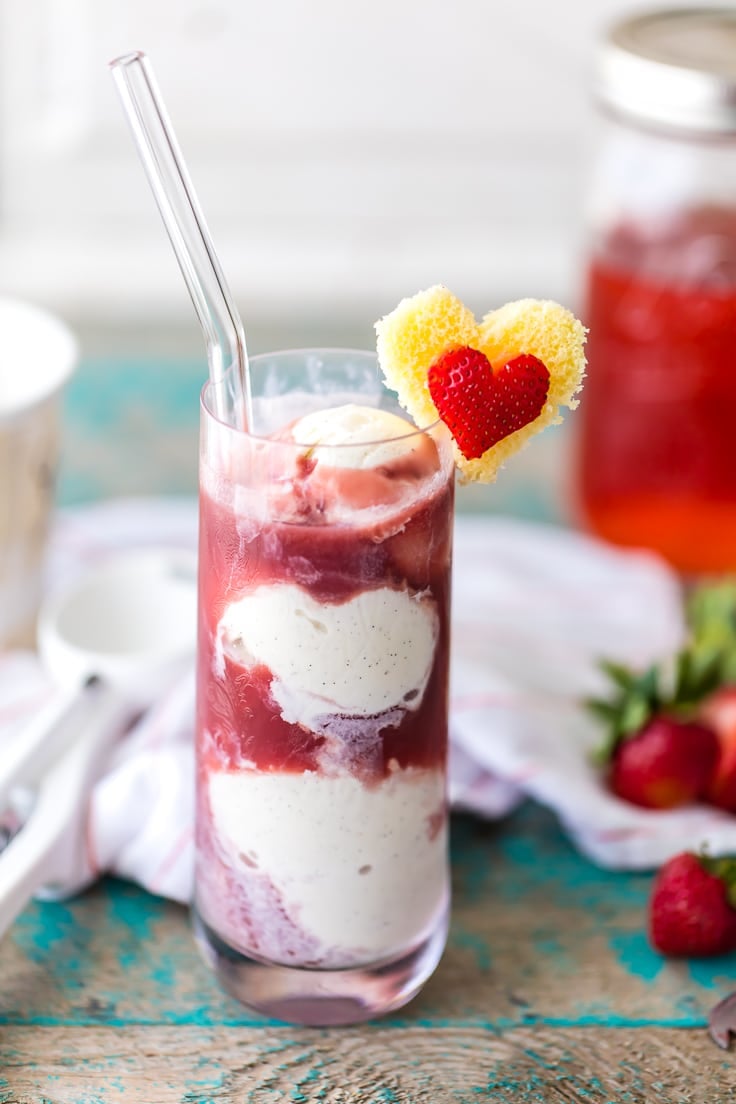 Homemade Strawberry Vodka and Spiked Strawberry Shortcake Ice Cream Float