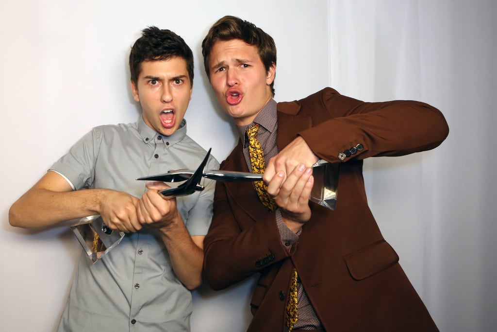 The Fault in Our Stars'  Nat Wolff  and Ansel Elgort dueled with their Young Hollywood Awards statues on Sunday in LA.