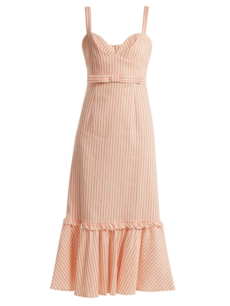 Luisa Beccaria Bow-Detail Linen-Blend Striped Dress