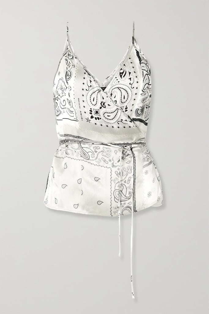 Amiri Printed Crinkled Silk-Satin Wrap Top