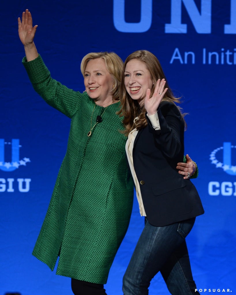 Hillary and Chelsea Clinton had an adorable mother-daughter moment at the Clinton Global Initiative event at the University of Miami in Coral Gables, FL, on Saturday.