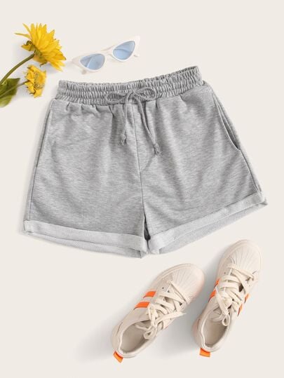 Shein Rolled French Terry Drawstring Shorts