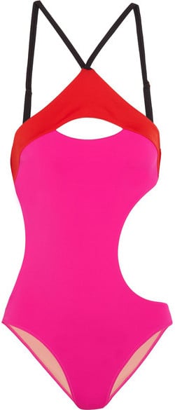 This L'Agent by Agent Provocateur Alenya Color-Block Swimsuit ($180) features asymmetrical cutouts.