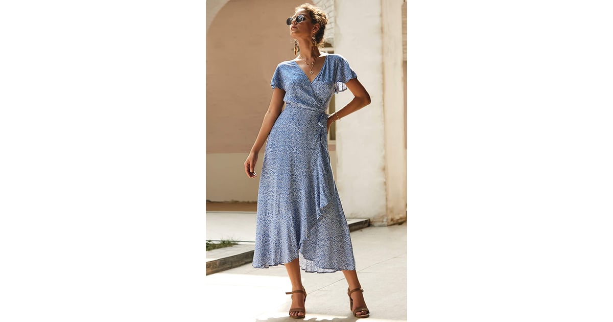 Ecowish Wrap V Neck Maxi Dress | Best Wrap Dresses on Amazon 2021