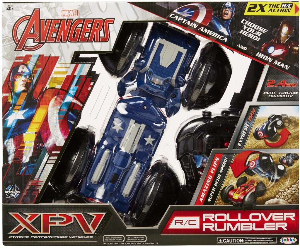 Jakks Pacific is introducing the XPV Marvel RC Rollover Rumbler, a remote-control car that kids can switch up between Captain America and Iron Man. But even more impressive are flips and 360s the vehicle can do on command.