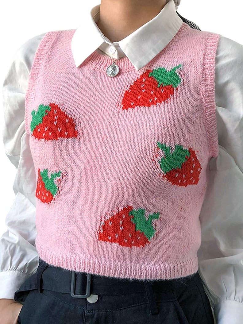 Buy Millie's Argyle Plaid Knit Strawberry Sweater Vest on Amazon