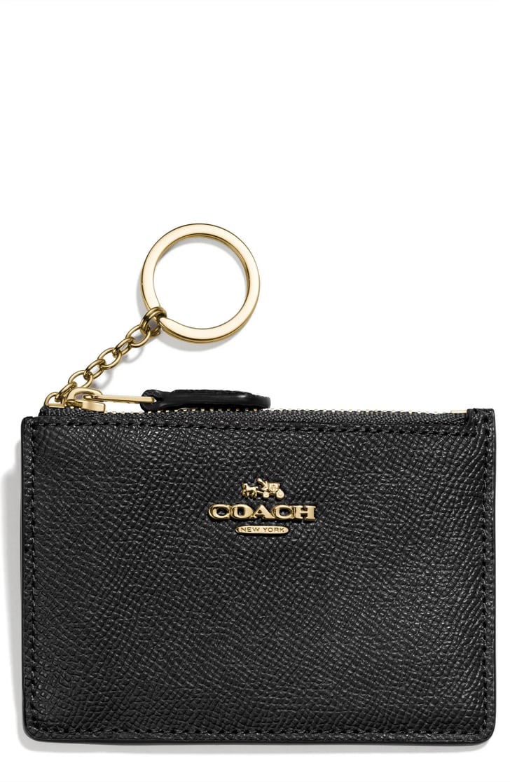 A Card Holder With Zip Compartment Coach Mini ID Skinny Leather Card