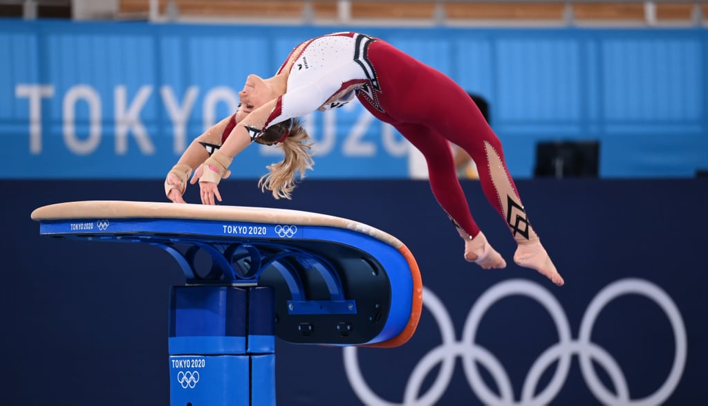 German Gymnast Elisabeth Seitz Wears a Unitard on Vault During Women's Tokyo Olympics Qualification