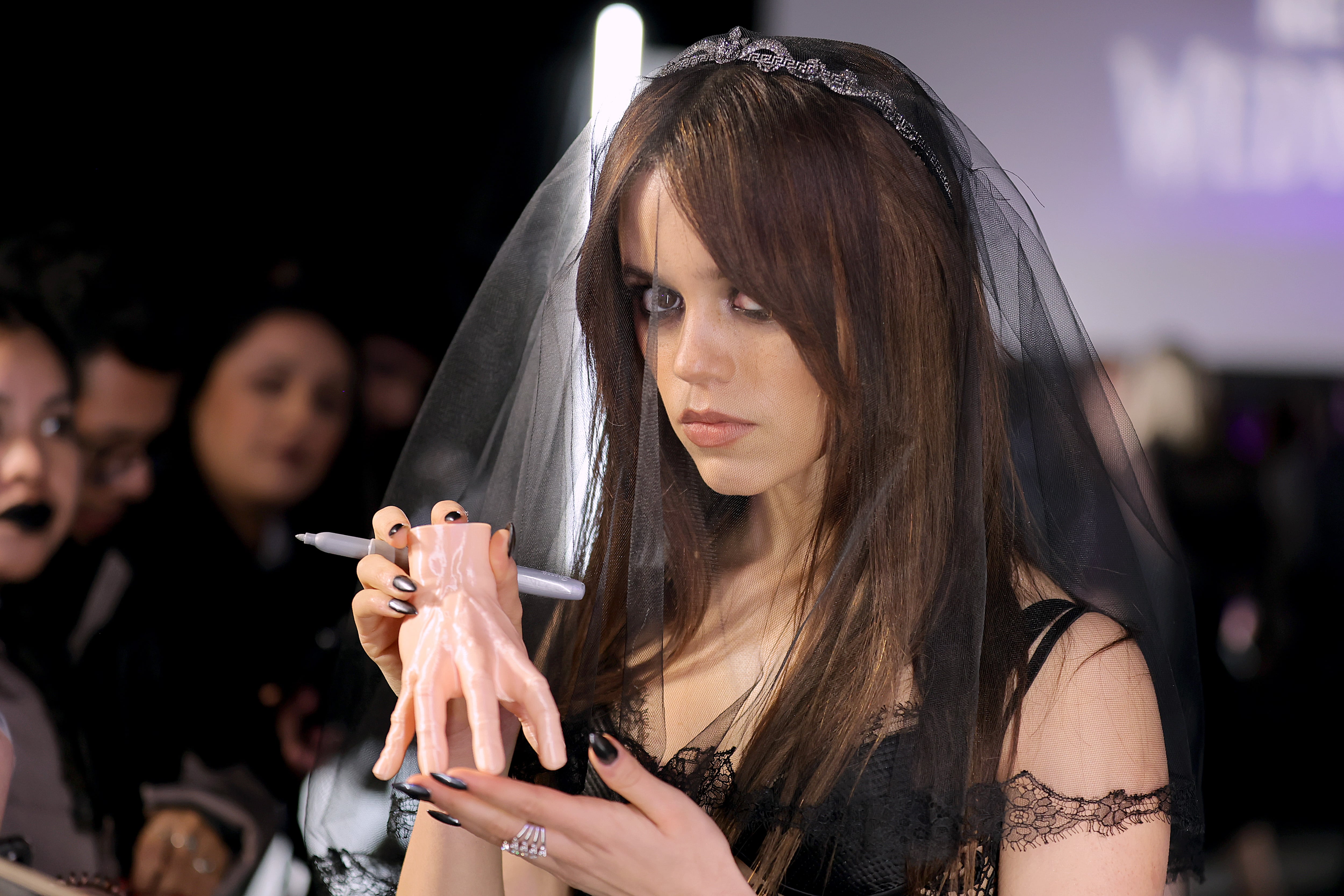 Jenna Ortega Wears a Gothic Wedding Dress to the 'Wednesday' Premiere