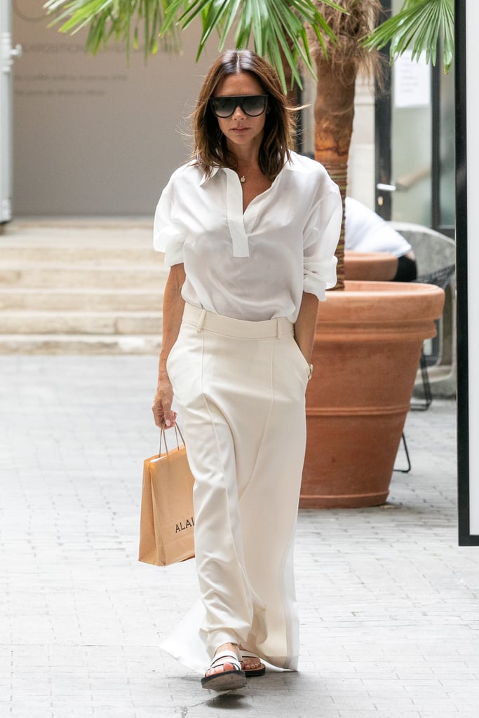 Victoria Beckham White Outfit in Paris July 2018