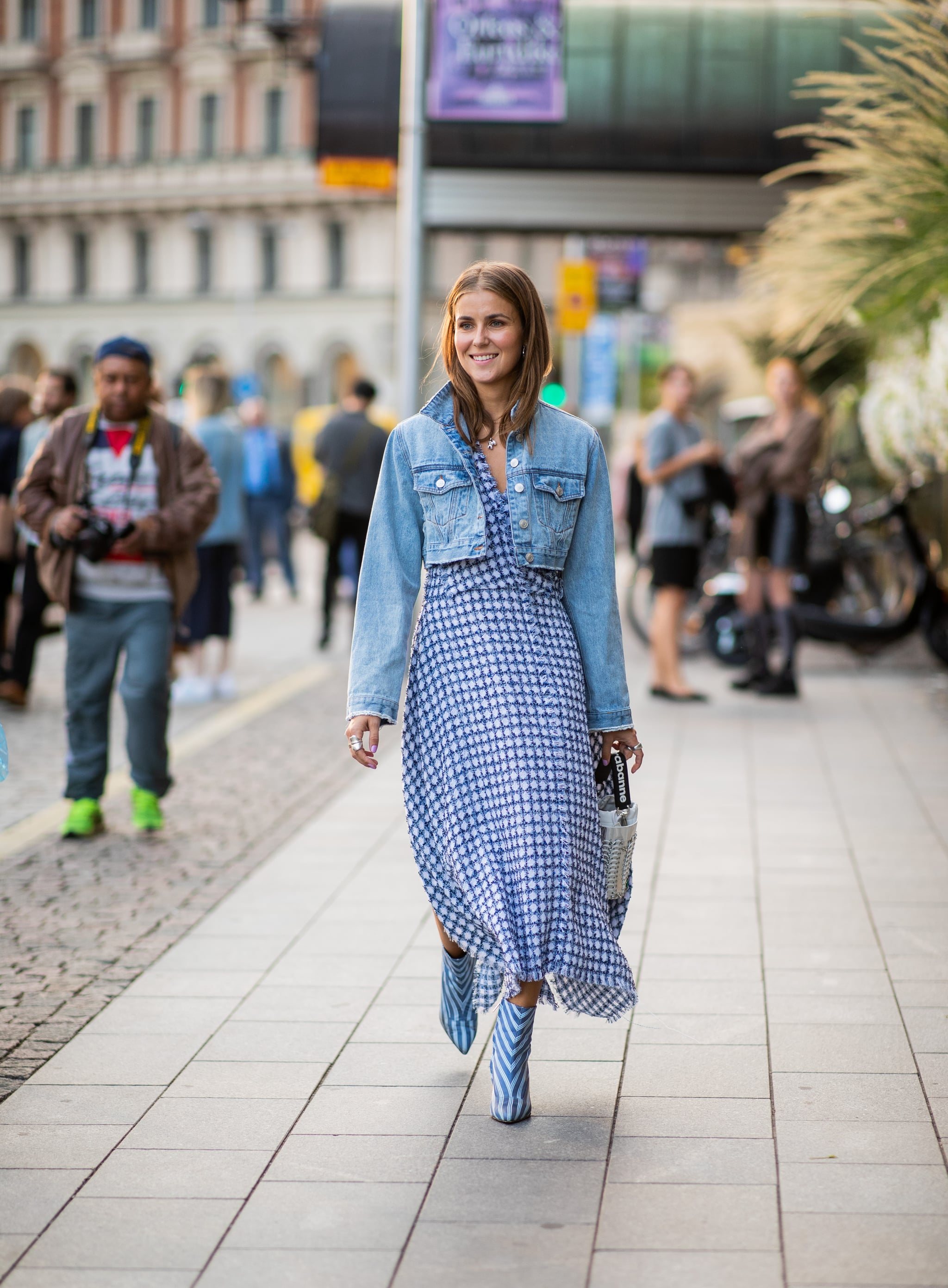 Cropped jean deals jacket over dress