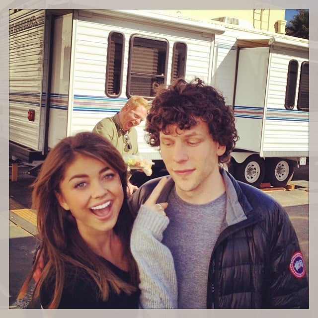 Sarah Hyland goofed off with Jesse Eisenberg on the set of Modern Family while another Jesse — Tyler Ferguson, that is — photobombed them.
Source: Instagram user therealsarahhyland
