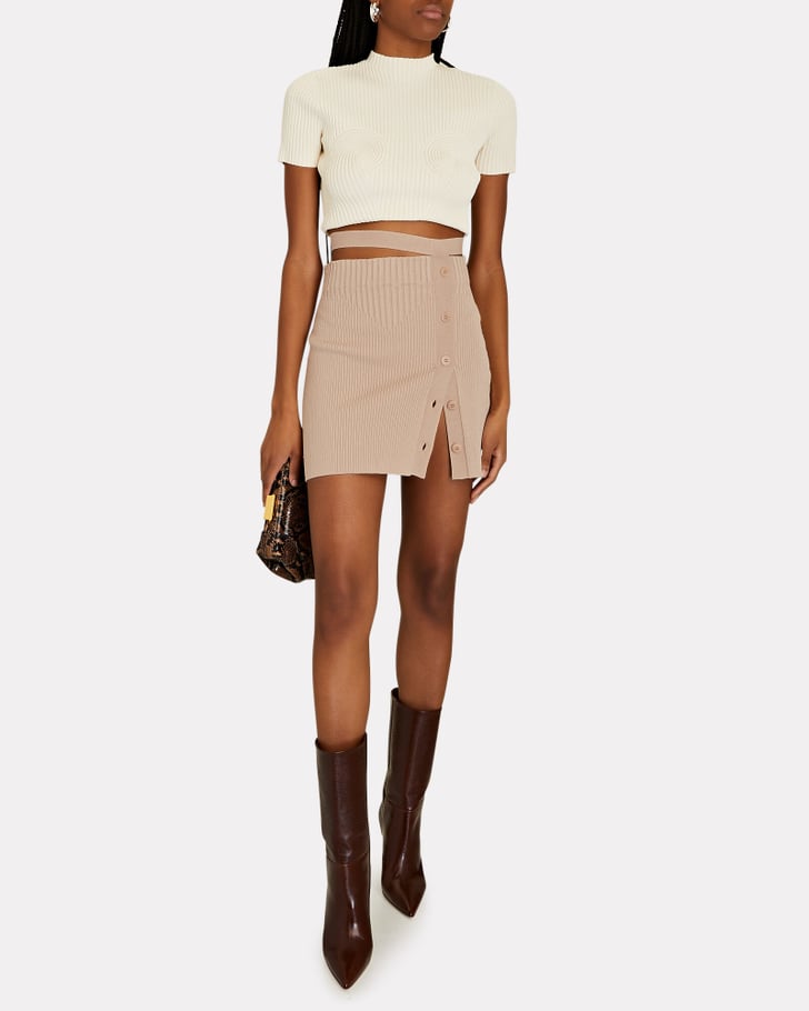 Baddie Aesthetic Outfit Idea: Andrea Adamo Cut-Out Rib Knit Mini Skirt ...