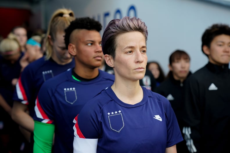 FRISCO, TX - MARCH 11: Megan Rapinoe #15 and her USWNT walk out during a game between Japan and USWNT at Toyota Stadium on March 11, 2020 in Frisco, Texas. (Photo by Brad Smith/ISI Photos/Getty Images)