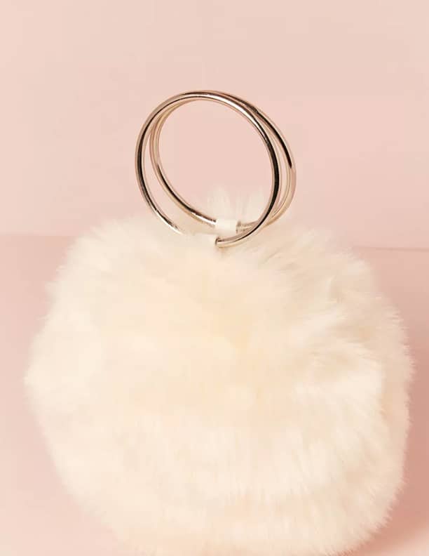 KENDALL & KYLIE Black Pom Pom Puffy Fur with Ears KEY CHAIN