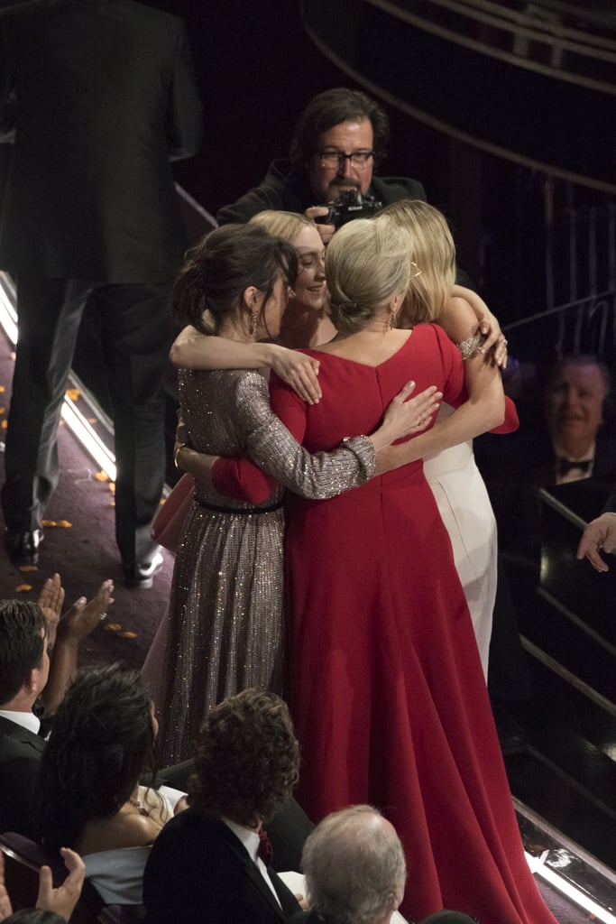 Best Actress Nominees Group Hug at Oscars 2018 | POPSUGAR Celebrity