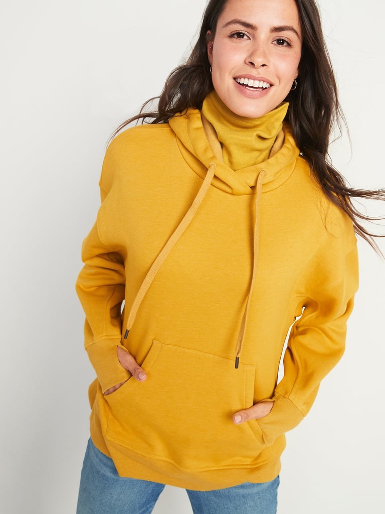 Oversized Rib-Knit Funnel-Neck Pullover Hoodie | Hoodie With Built-in ...