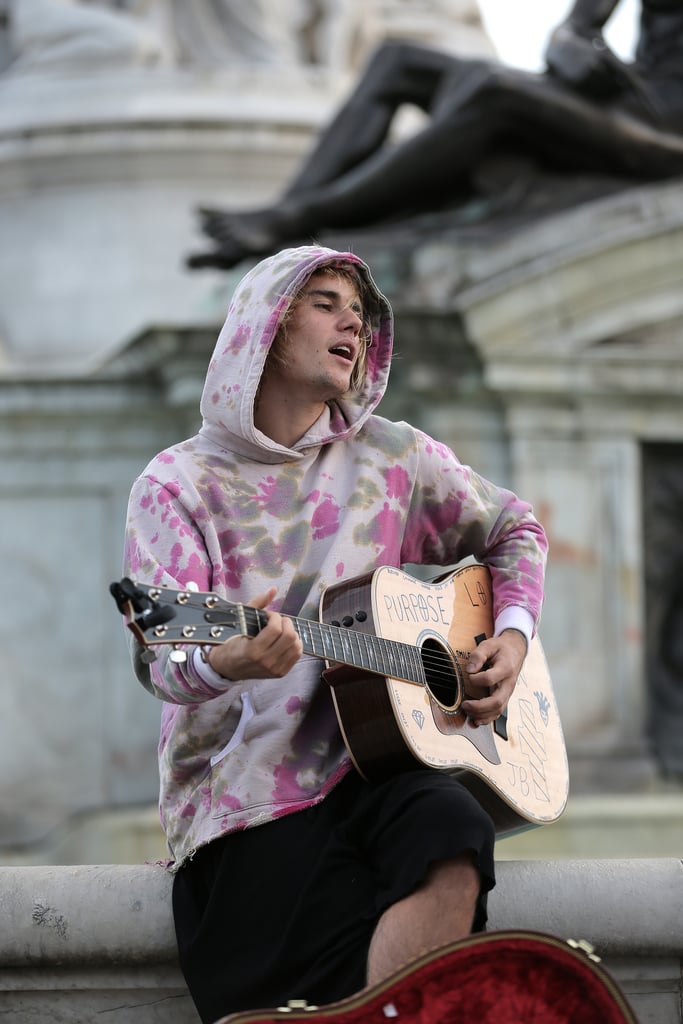 Justin Bieber Tie-Dye Sweatshirt Singing in London