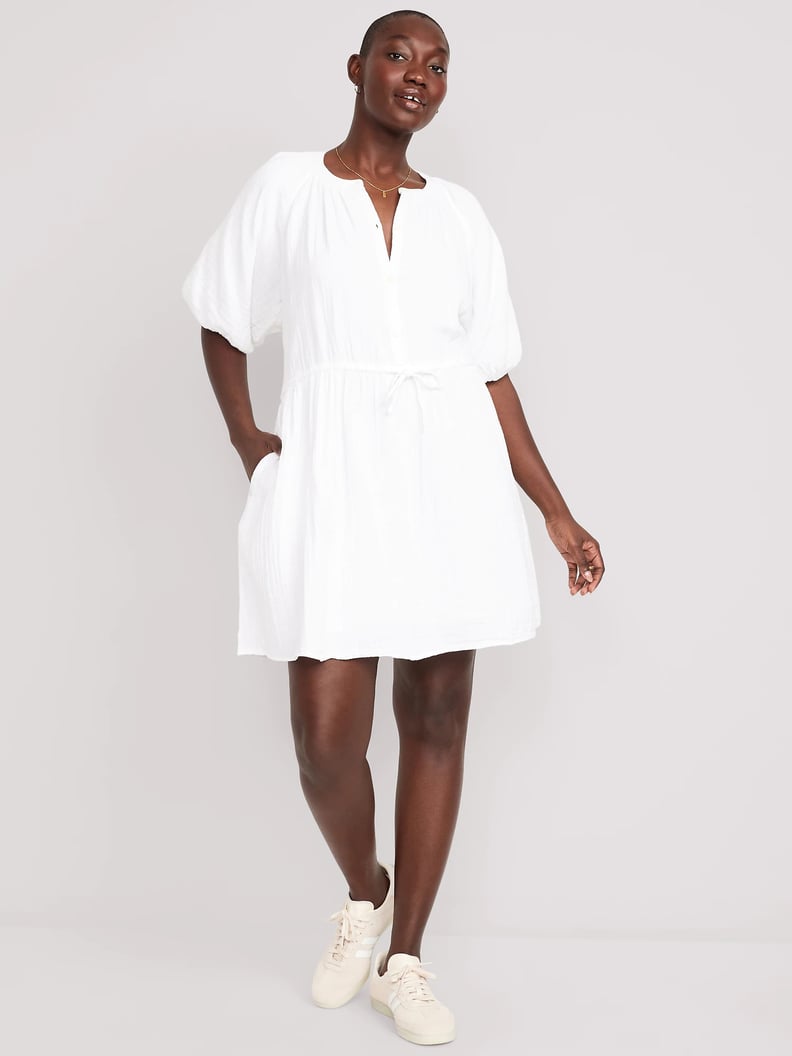 A Puff-Sleeve Mini Dress With Pockets