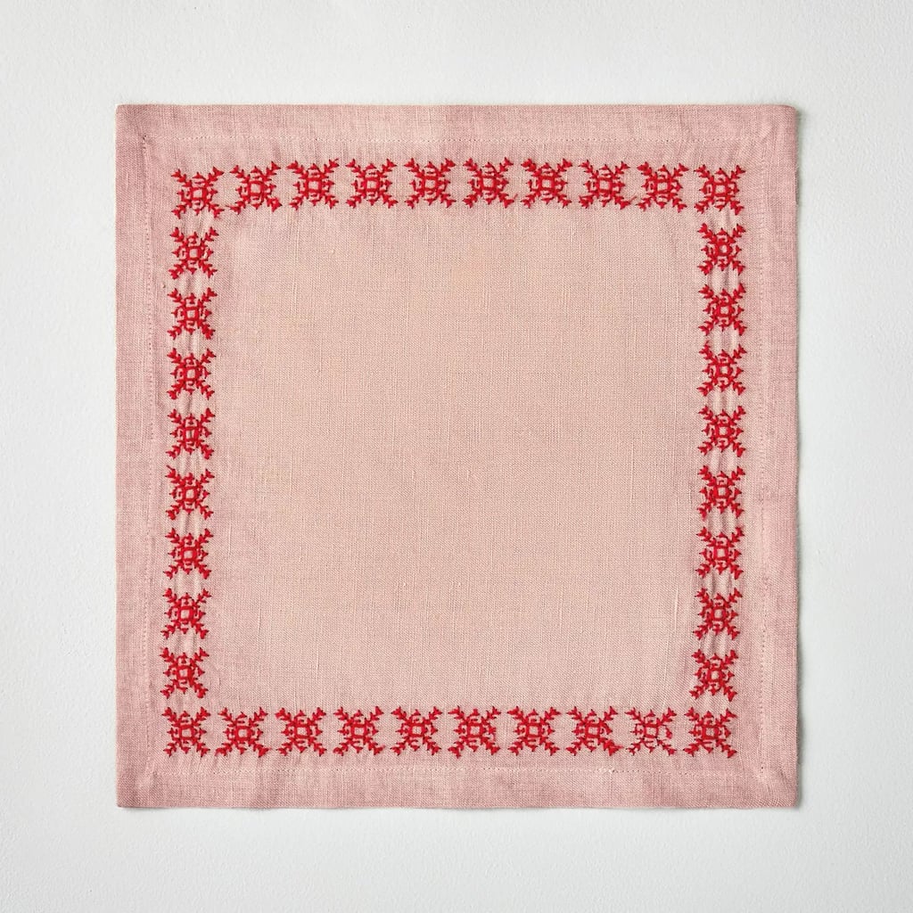 Embroidered Snowflake Border Cocktail Napkin