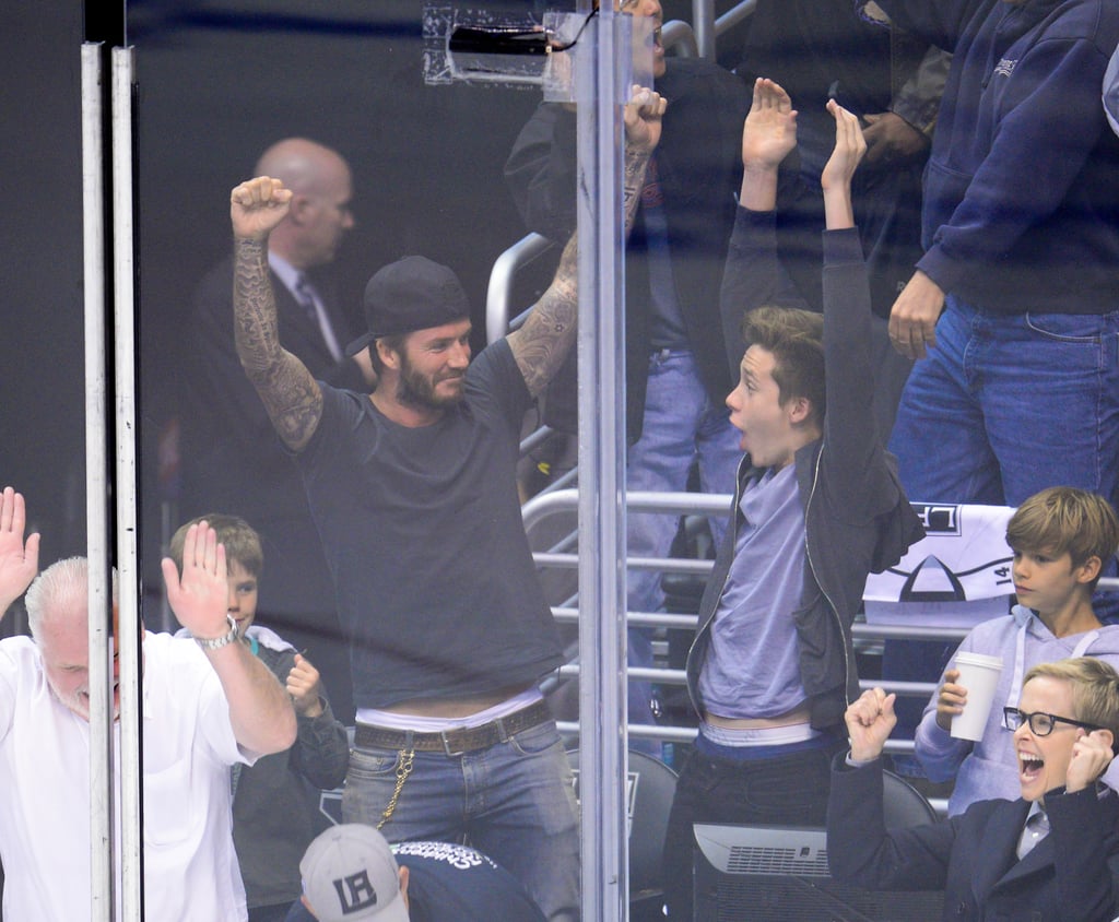 David Beckham and His Sons at LA Kings Hockey Game