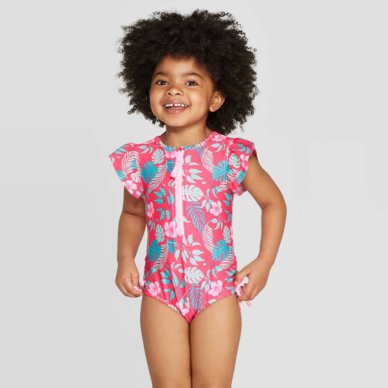 Toddler Girls' Short Sleeve Hawaiian One Piece Swimsuit 