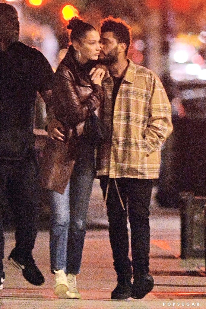 Bella Hadid Brown Leather Coat With the Weeknd 2018