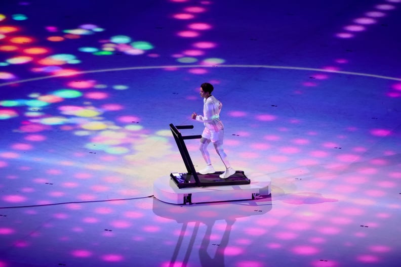 2021 Olympics Opening Ceremony: Athlete Runs on Treadmill