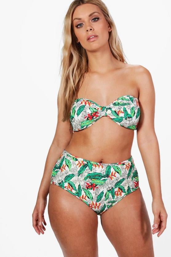 Twist Bandeau High Waist Tropical Print Bikini