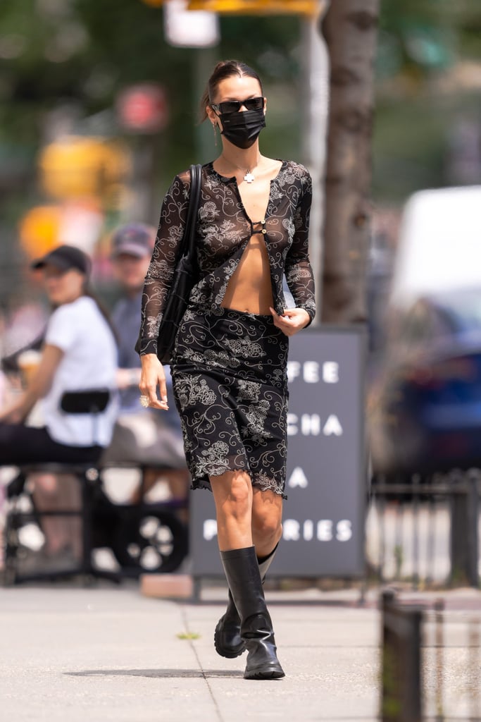 Bella Hadid's Susamusa Sheer Shirt and Floral Midi Skirt